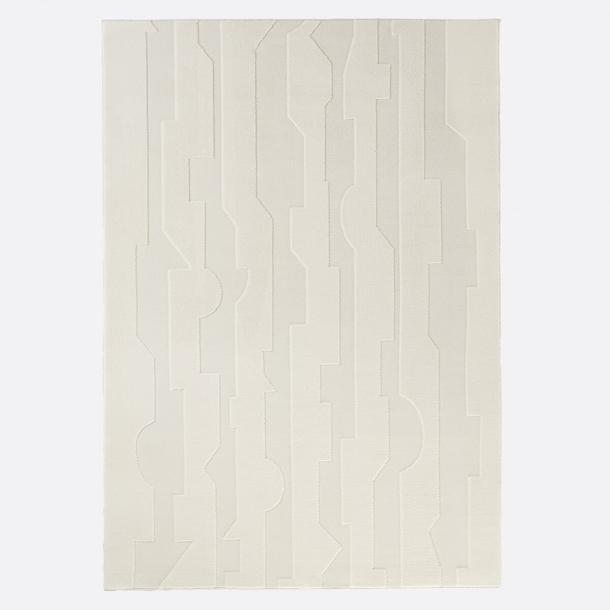 Alfombra rectangular de lana con diseño geométrico