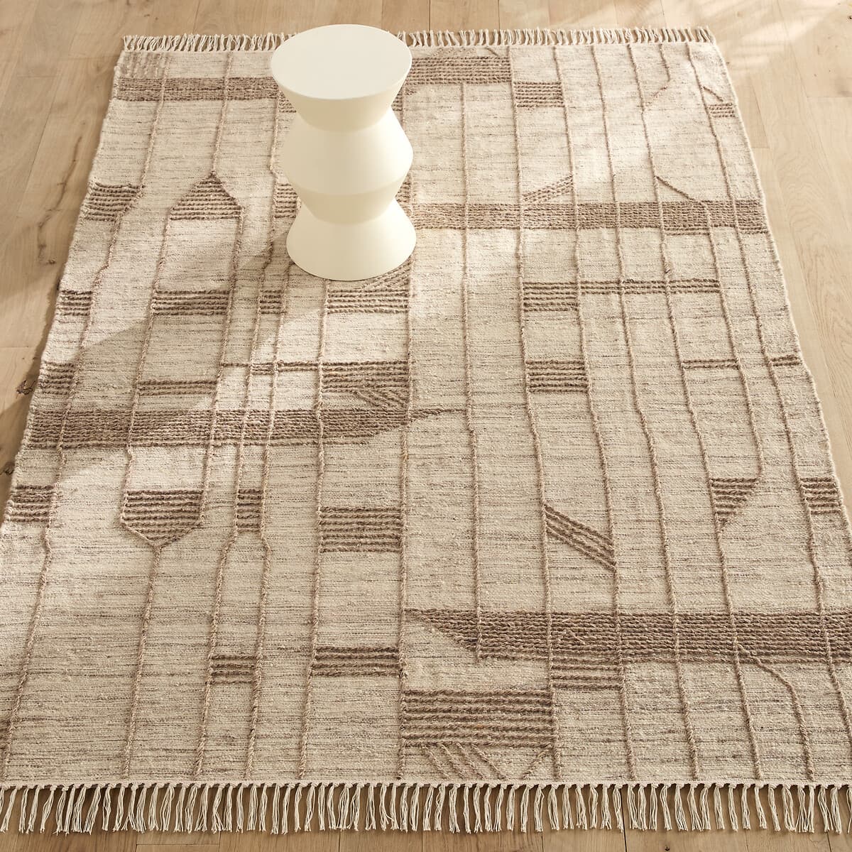 alfombra algodón beige, alfombra salón boho