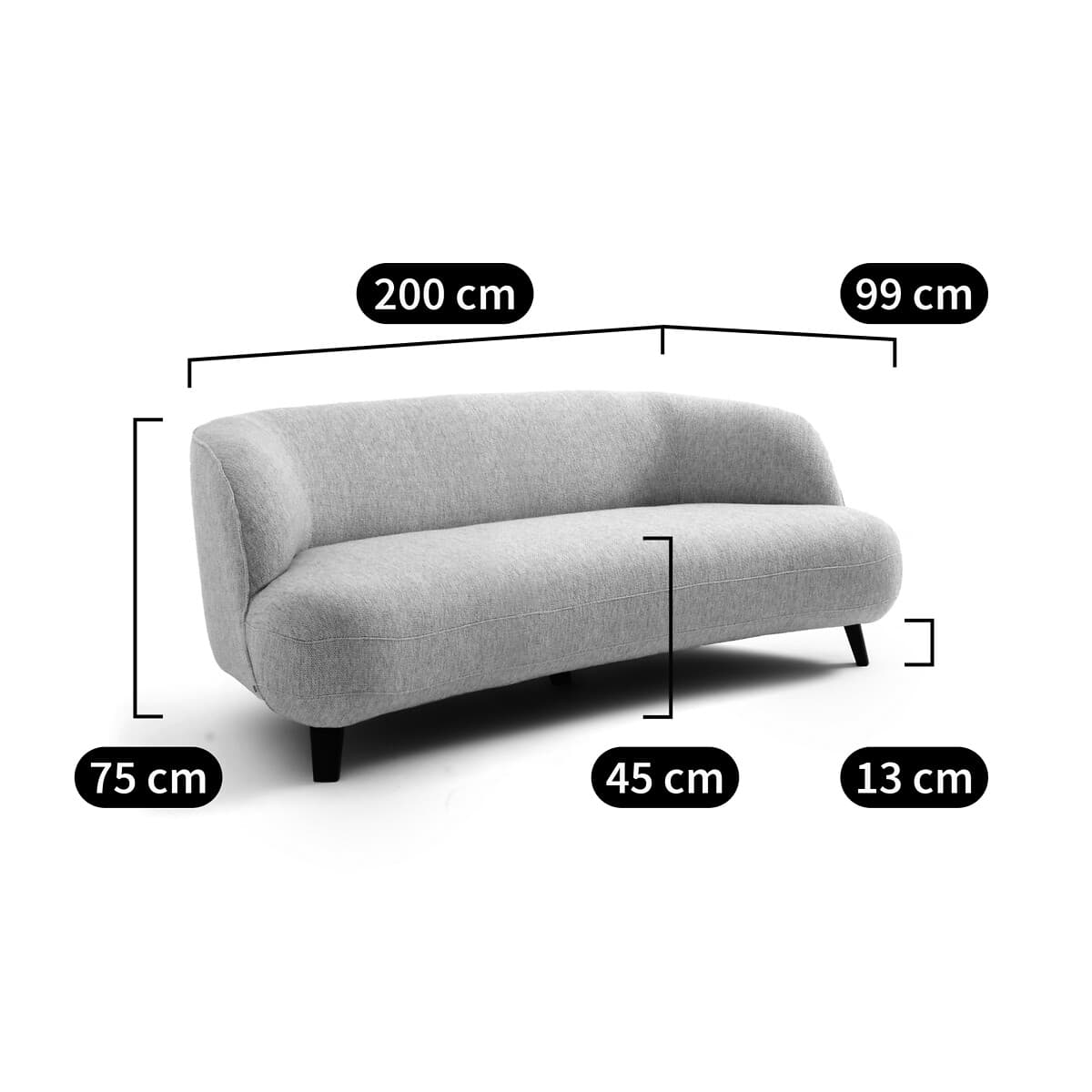 Sofá curvo tapizado en gris claro