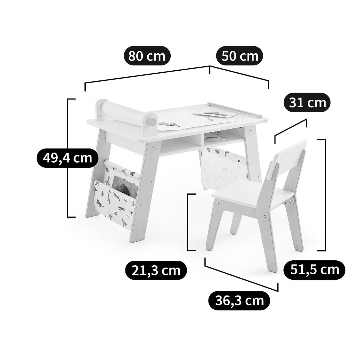 Mesa de actividades infantil con silla blanca