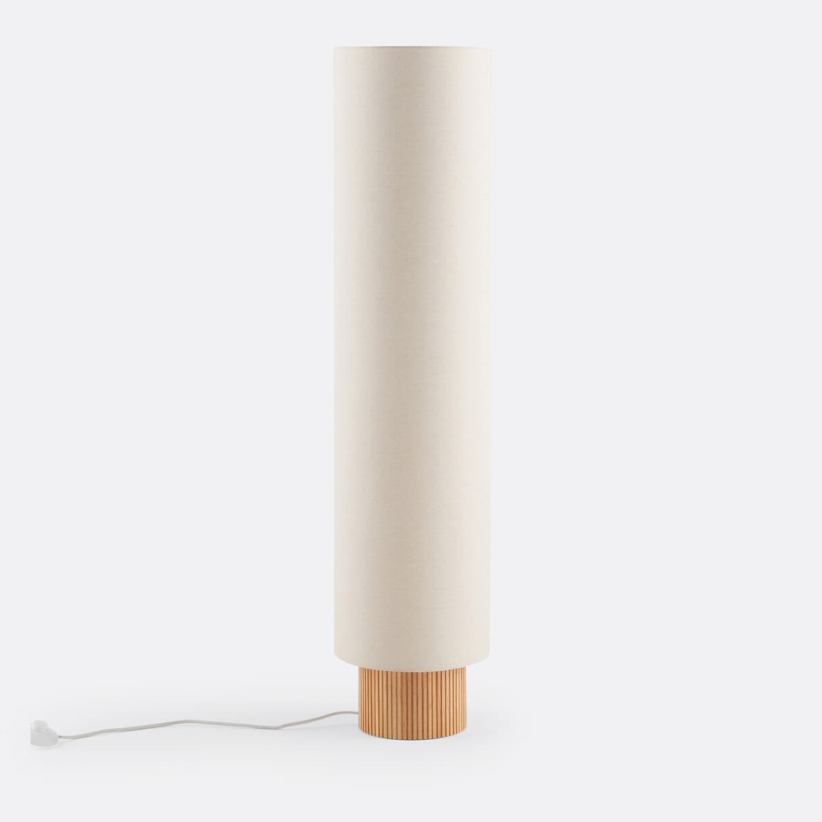 Lámpara de pie cilíndrica beige y madera