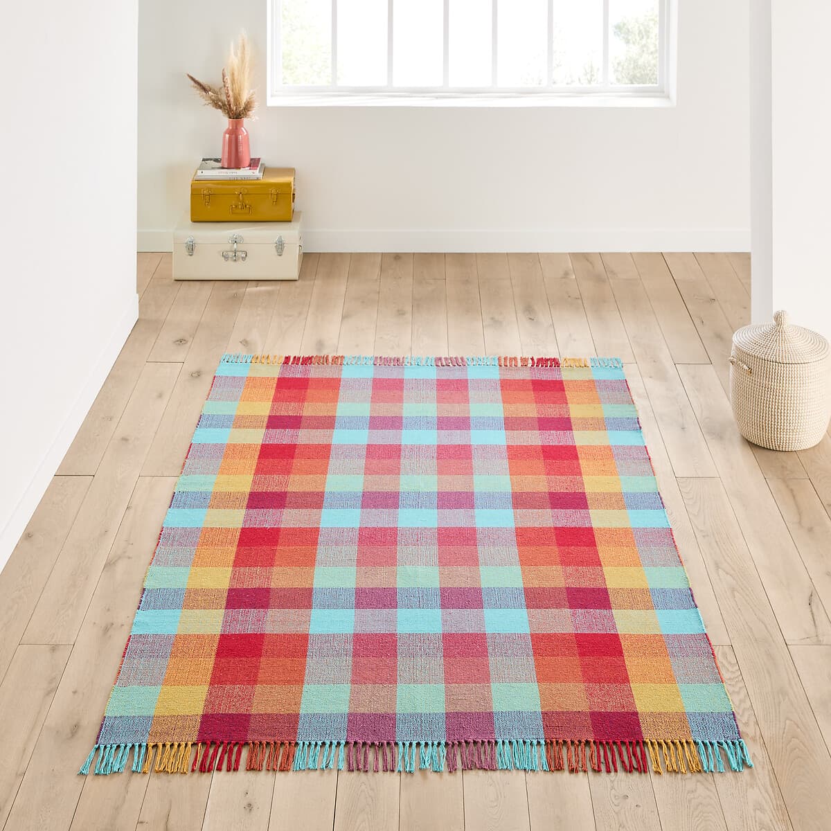 Alfombra de algodón multicolor a cuadros