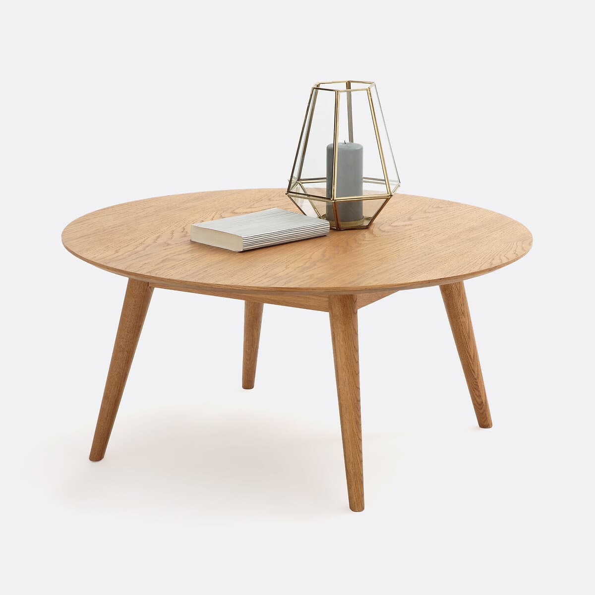 Mesa de centro redonda de madera clara