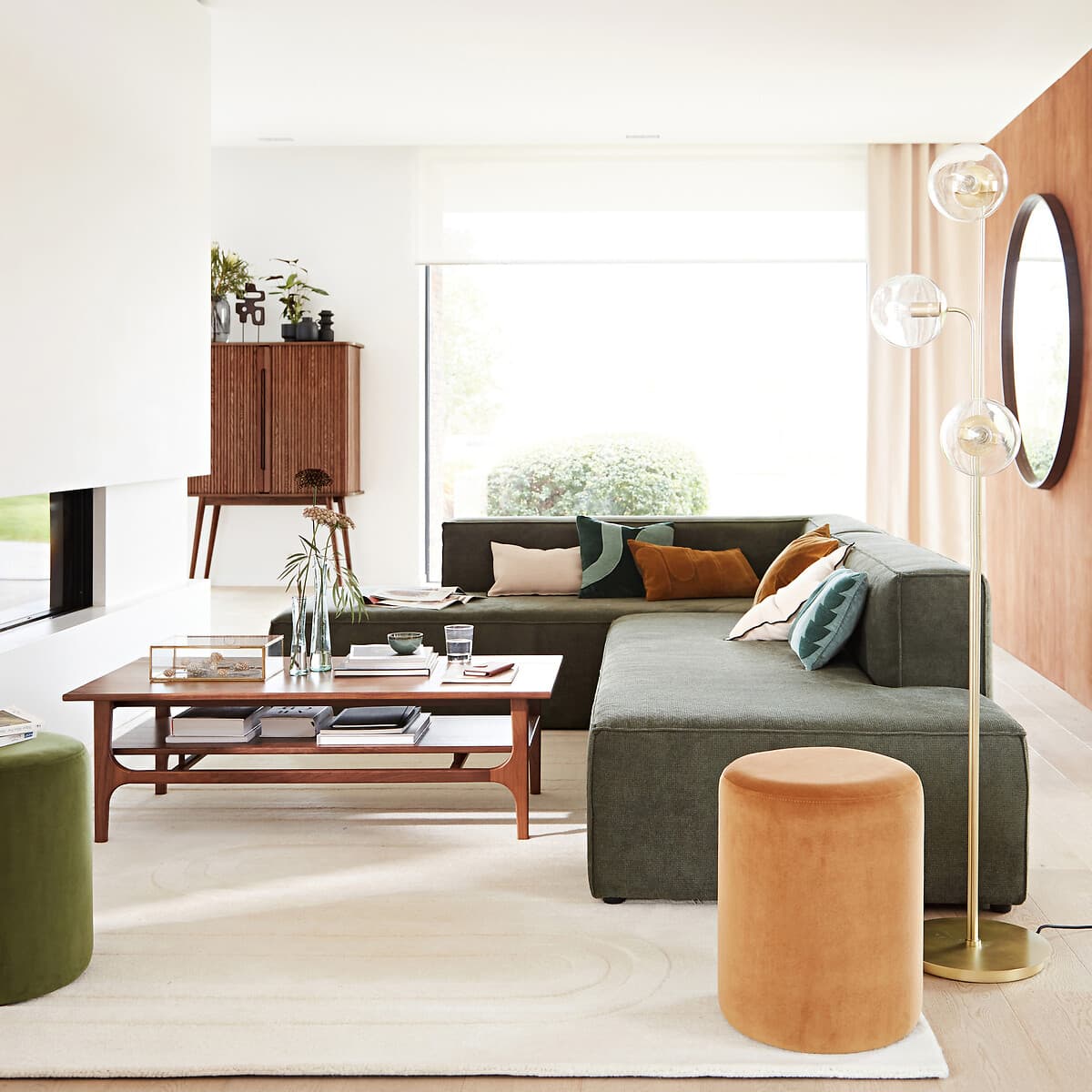 sofá modular verde oliva, sofá esquinero moderno