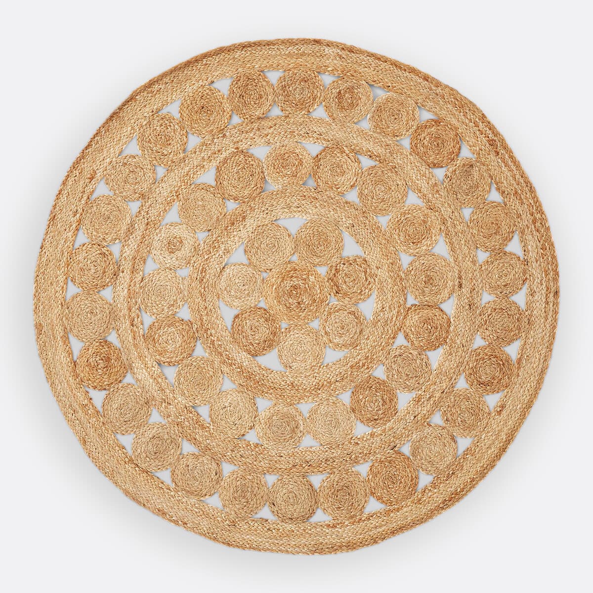 Alfombra redonda de yute con diseño floral