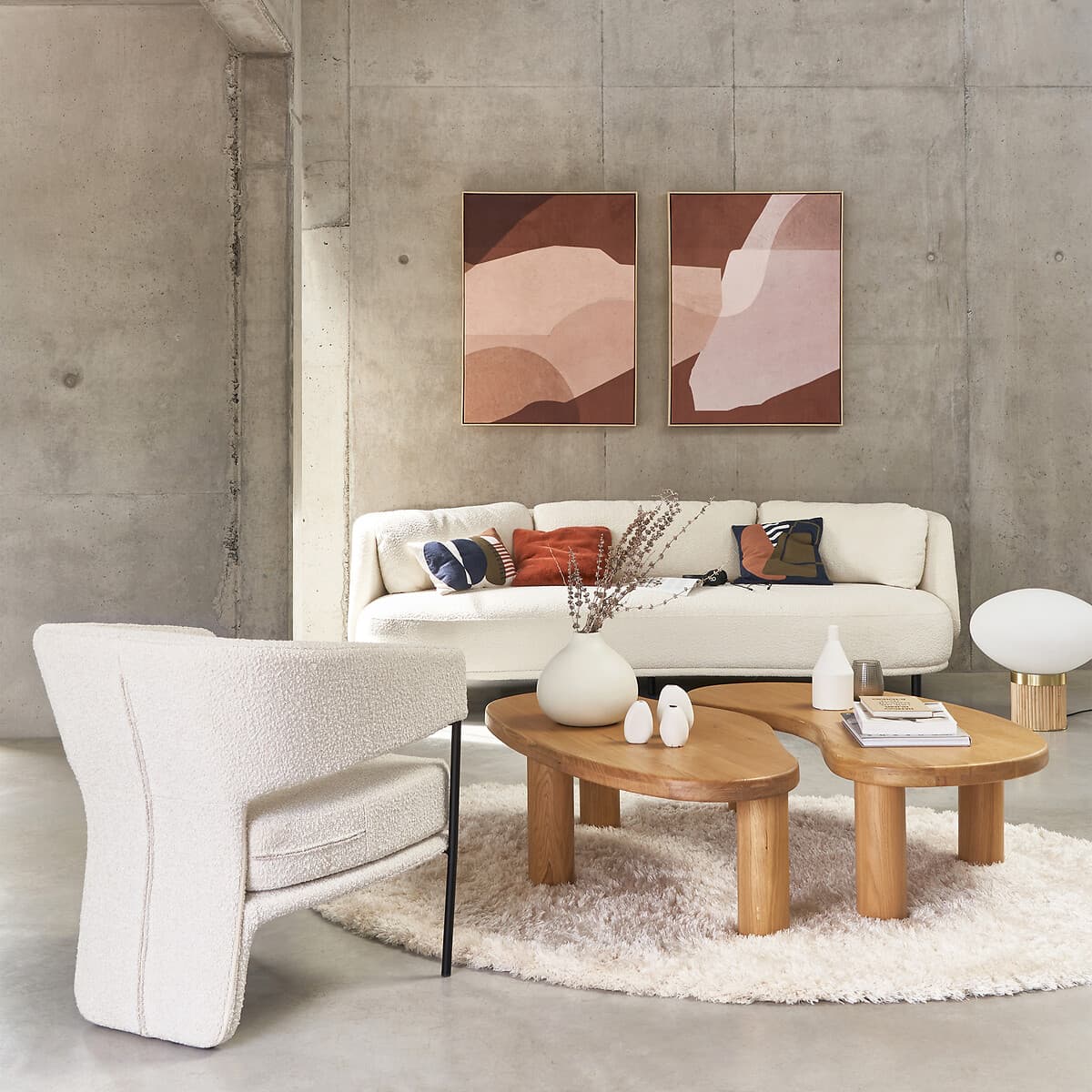 sillón bouclé crema, sillón estilo nórdico