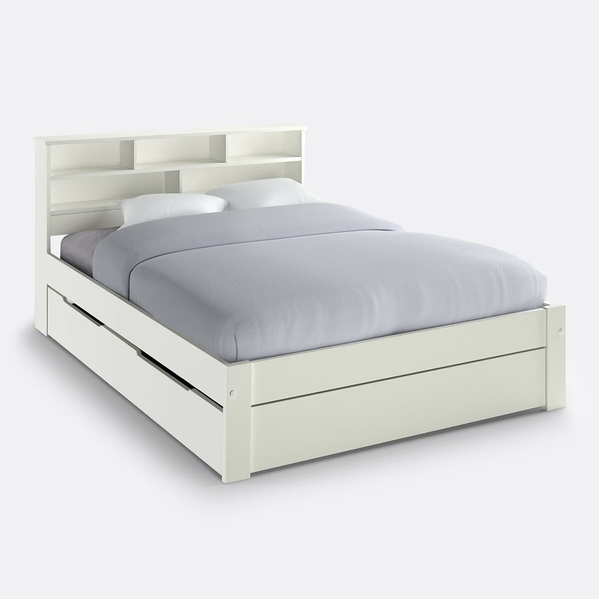 Cama individual con cabecero y cajones blanco