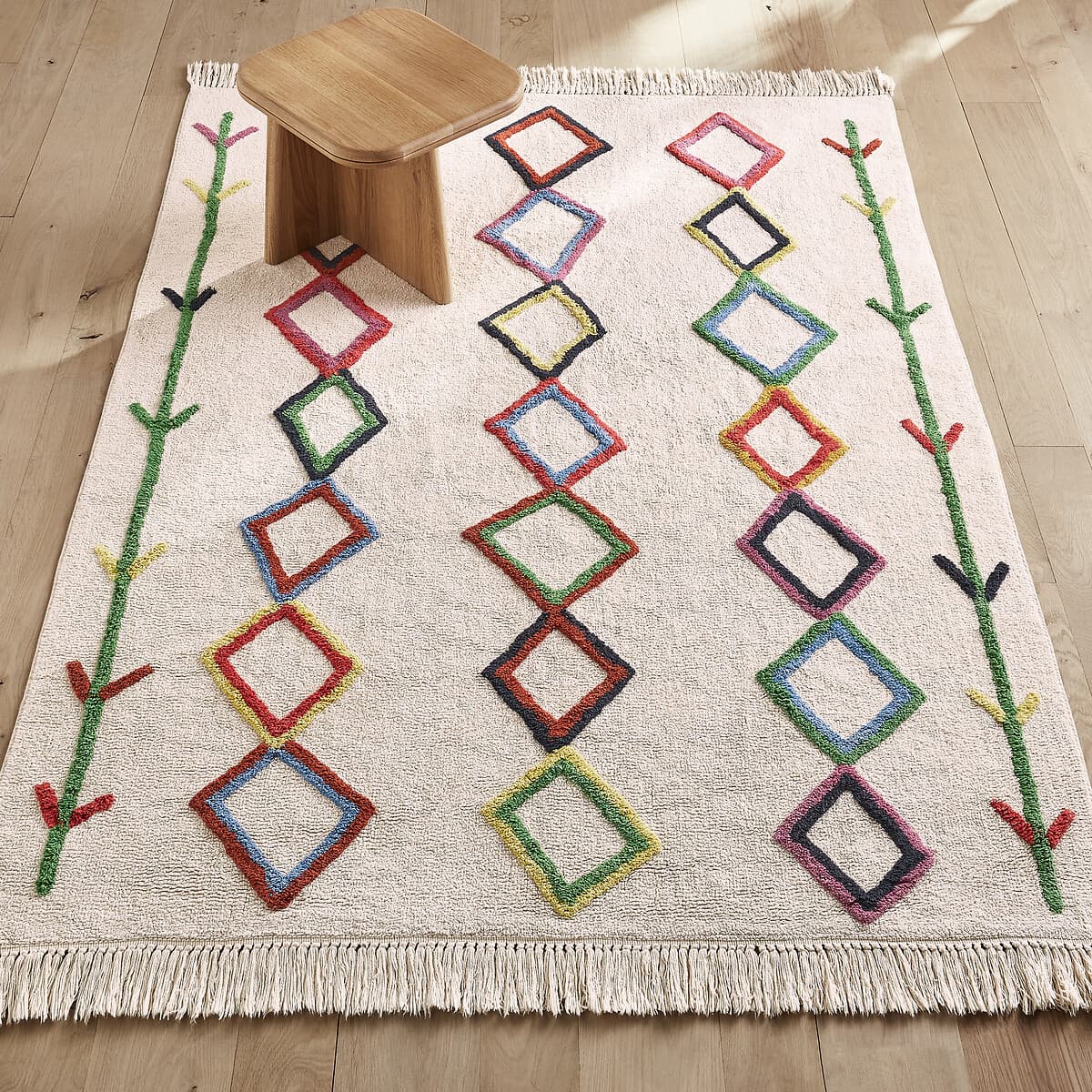 Alfombra de algodón con diseño geométrico multicolor