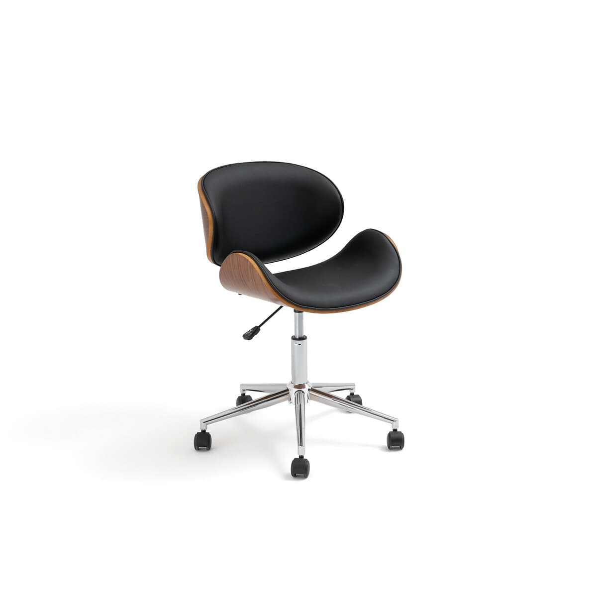 Silla de escritorio ergonómica de cuero negro y madera