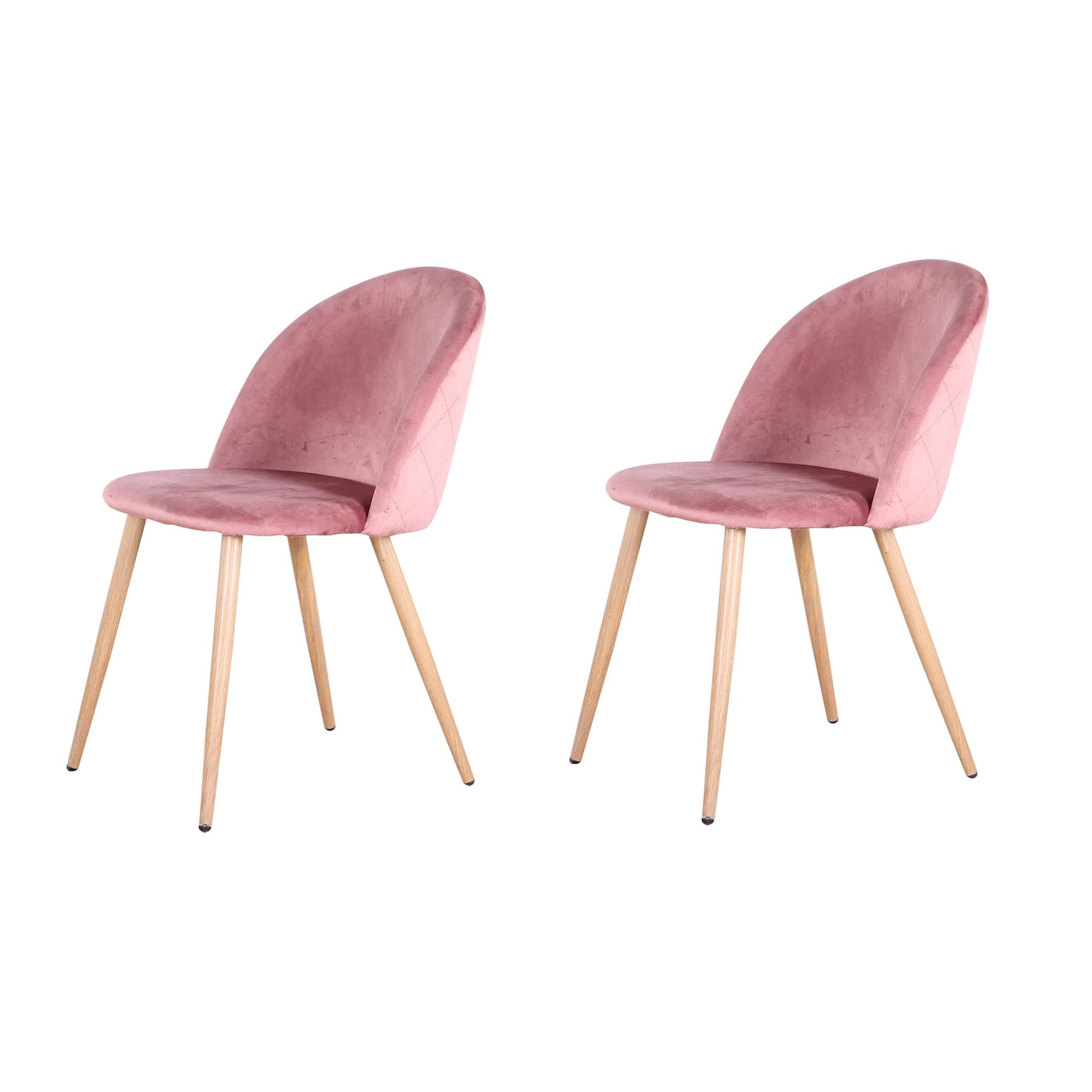 Silla de comedor tapizada en terciopelo rosa con patas metálicas