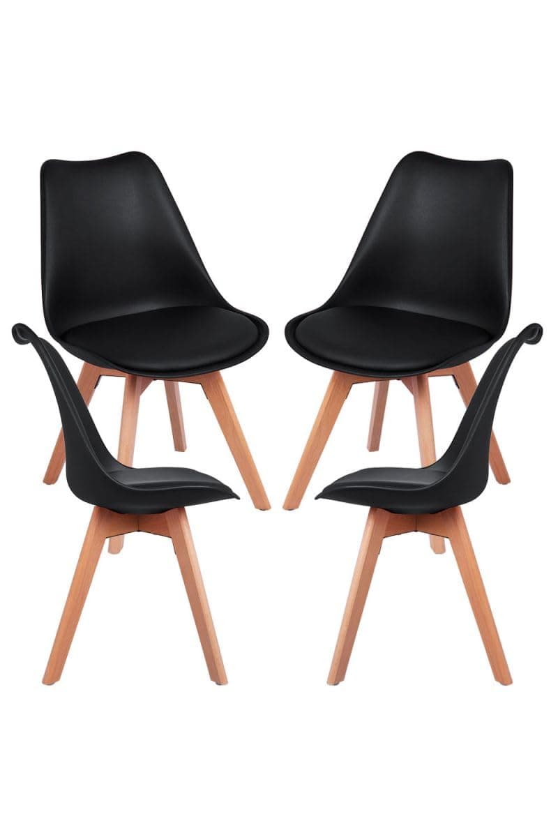 Pack de 4 sillas de comedor negras con patas de madera clara