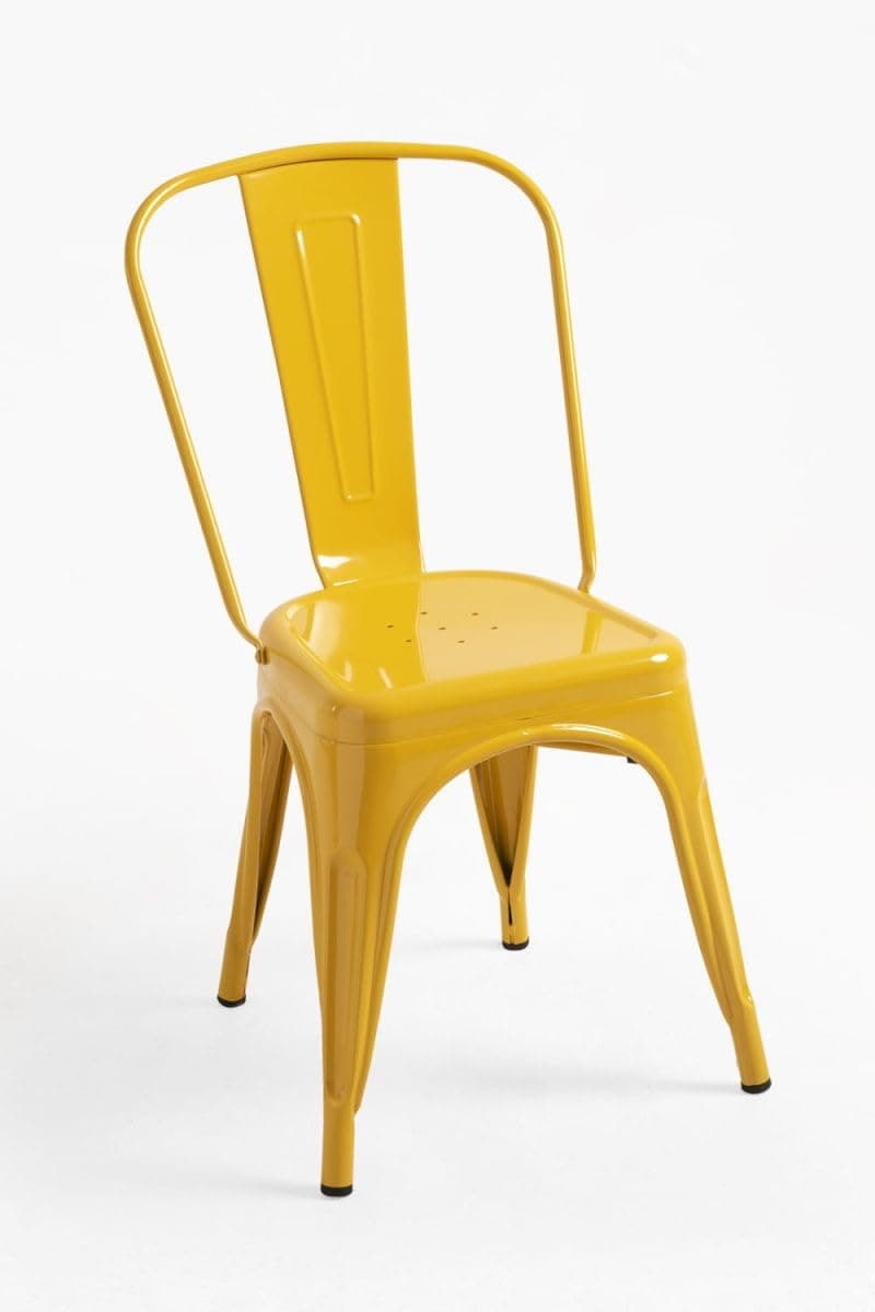 Silla industrial de metal amarillo