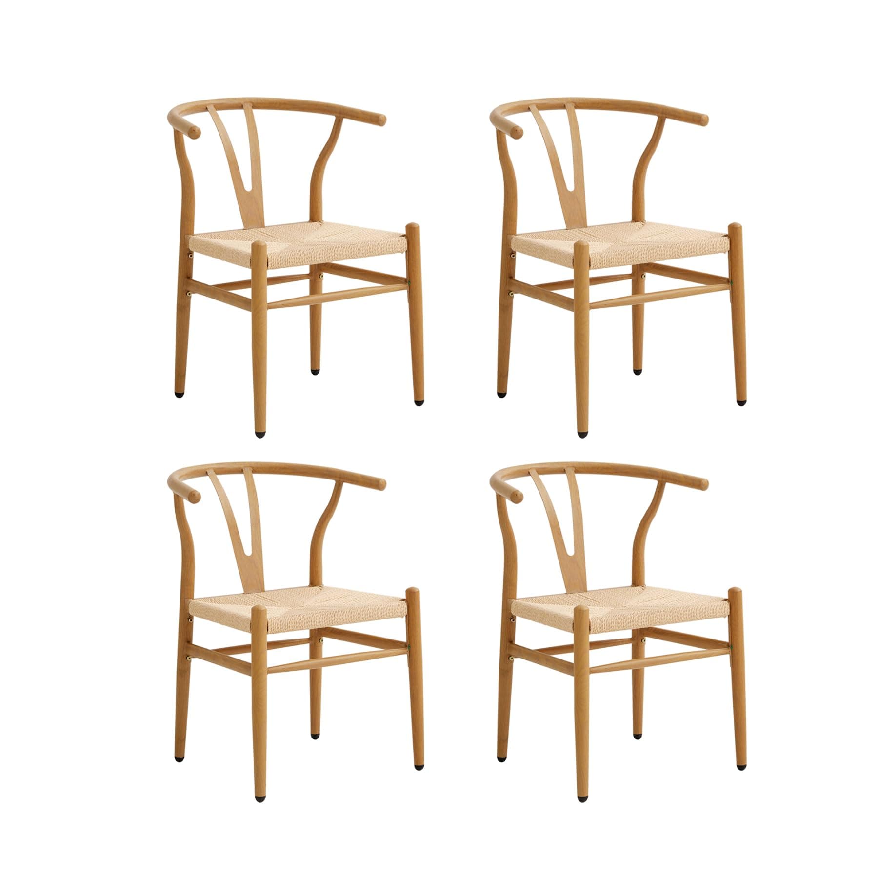 Silla Wishbone de madera natural y asiento de ratán