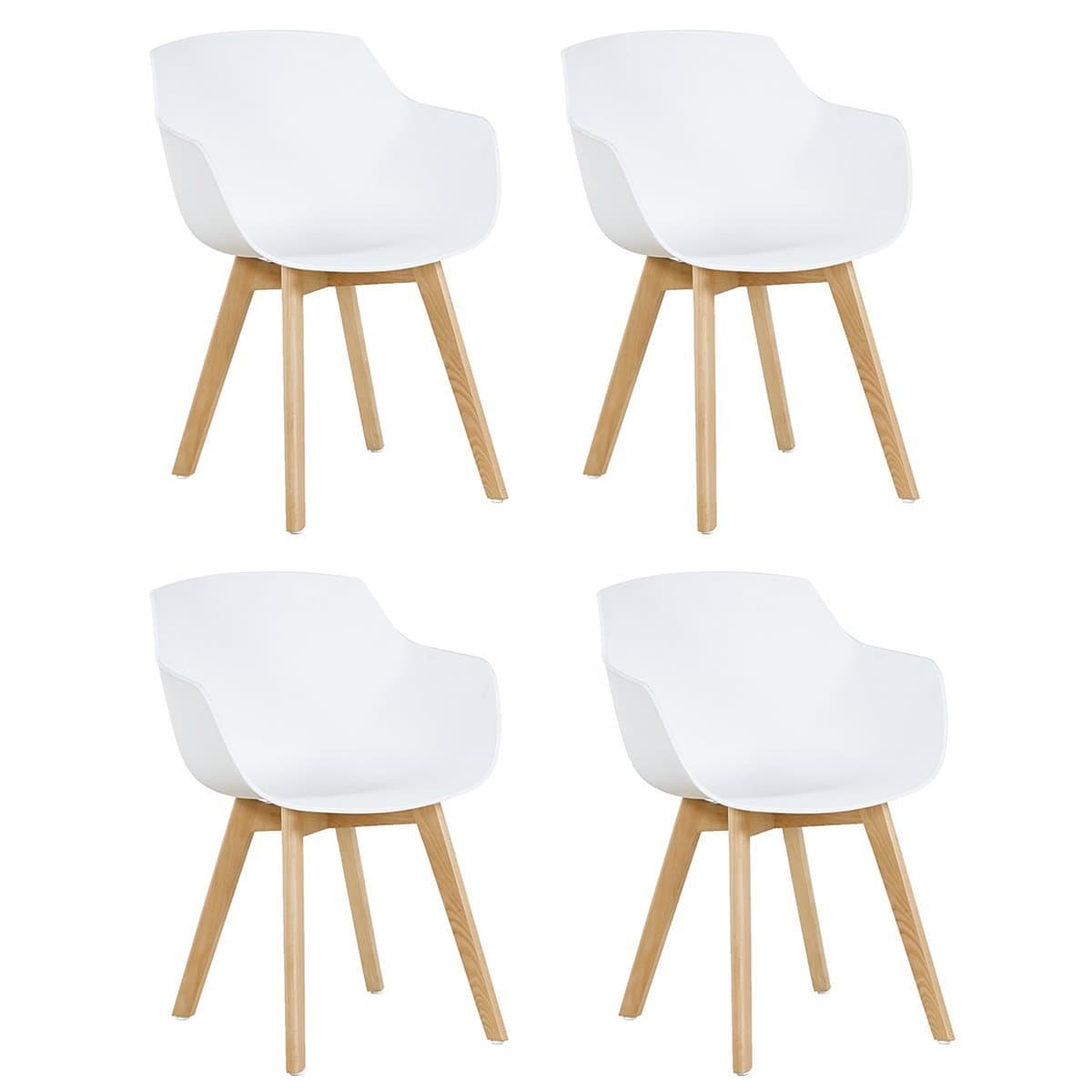 Set de 4 sillas de comedor blancas con patas de madera clara
