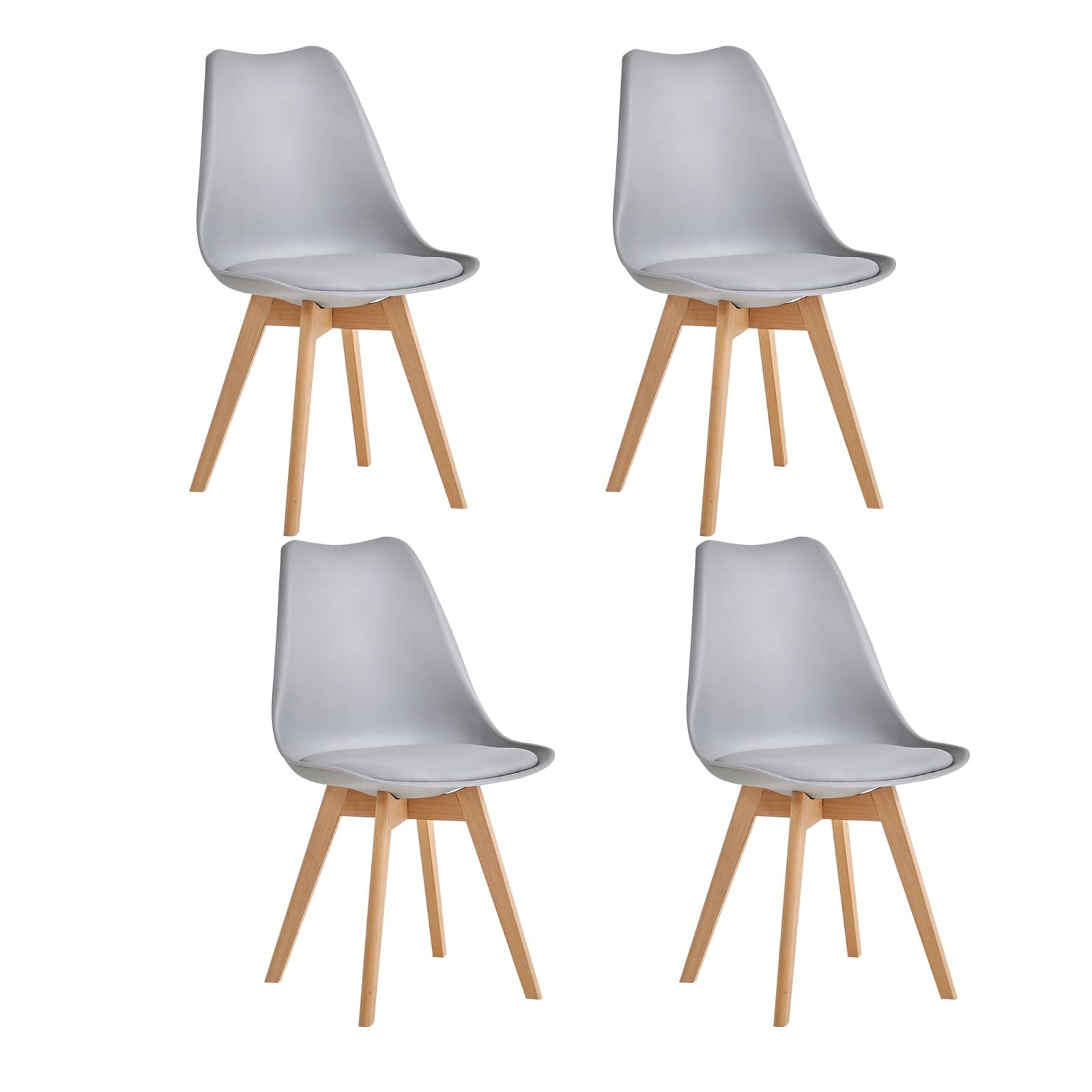 Pack de 4 Sillas de Comedor Grises con Patas de Madera Natural