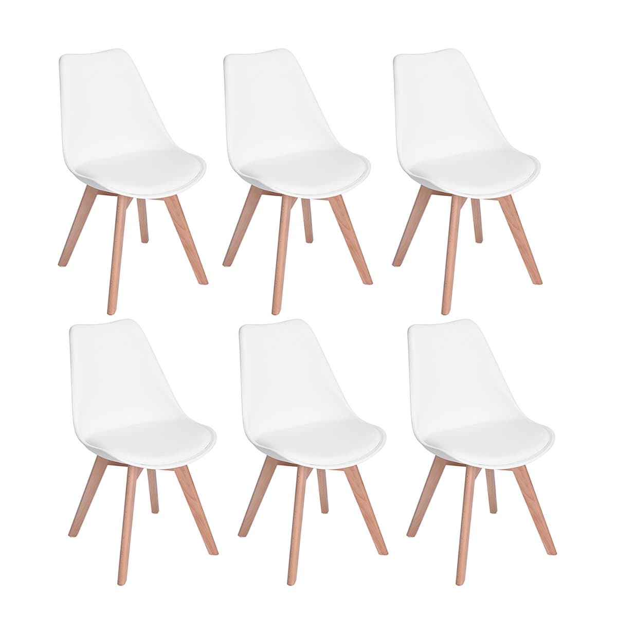 Pack de 6 sillas de comedor blancas estilo nórdico