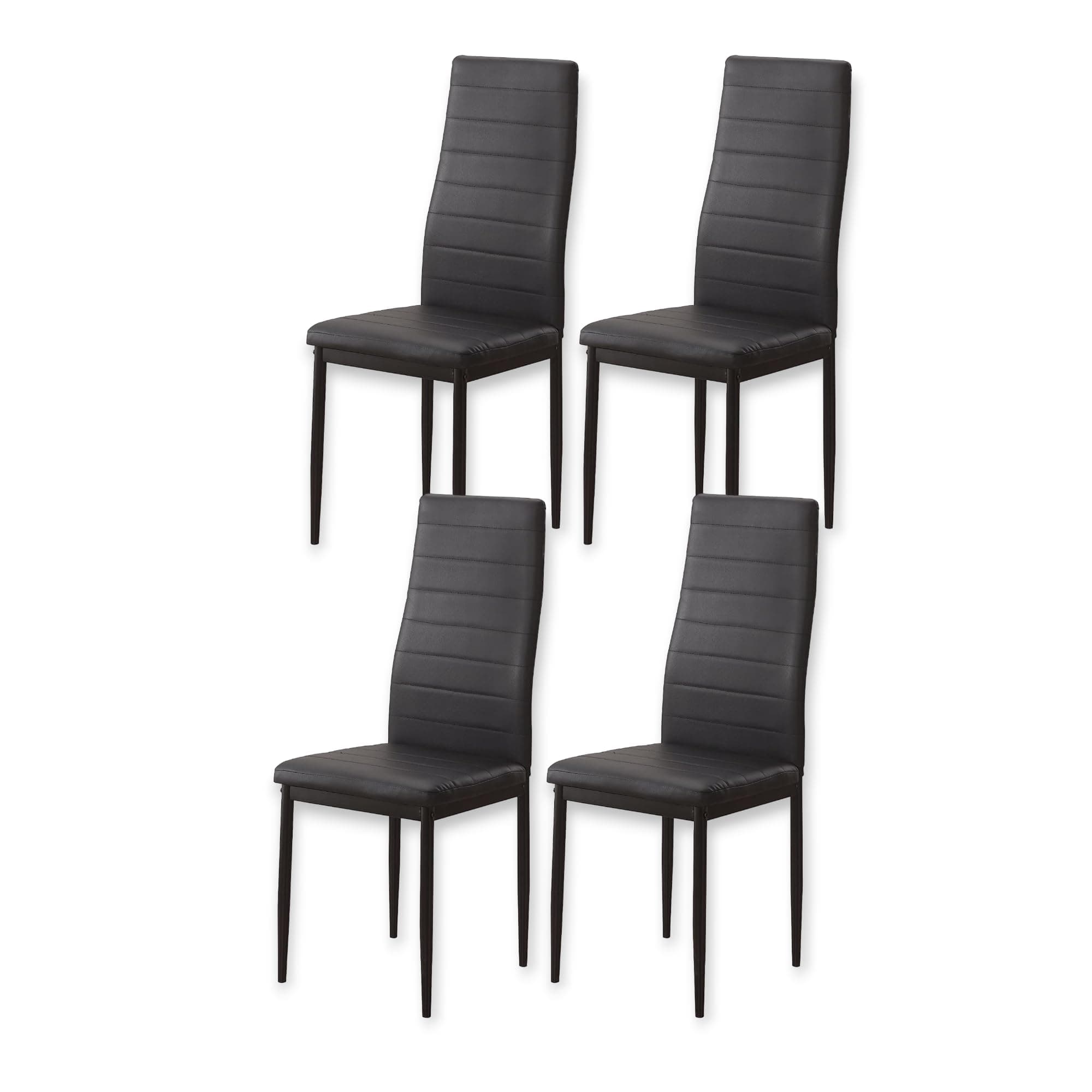 Juego de 4 sillas de comedor modernas tapizadas en negro