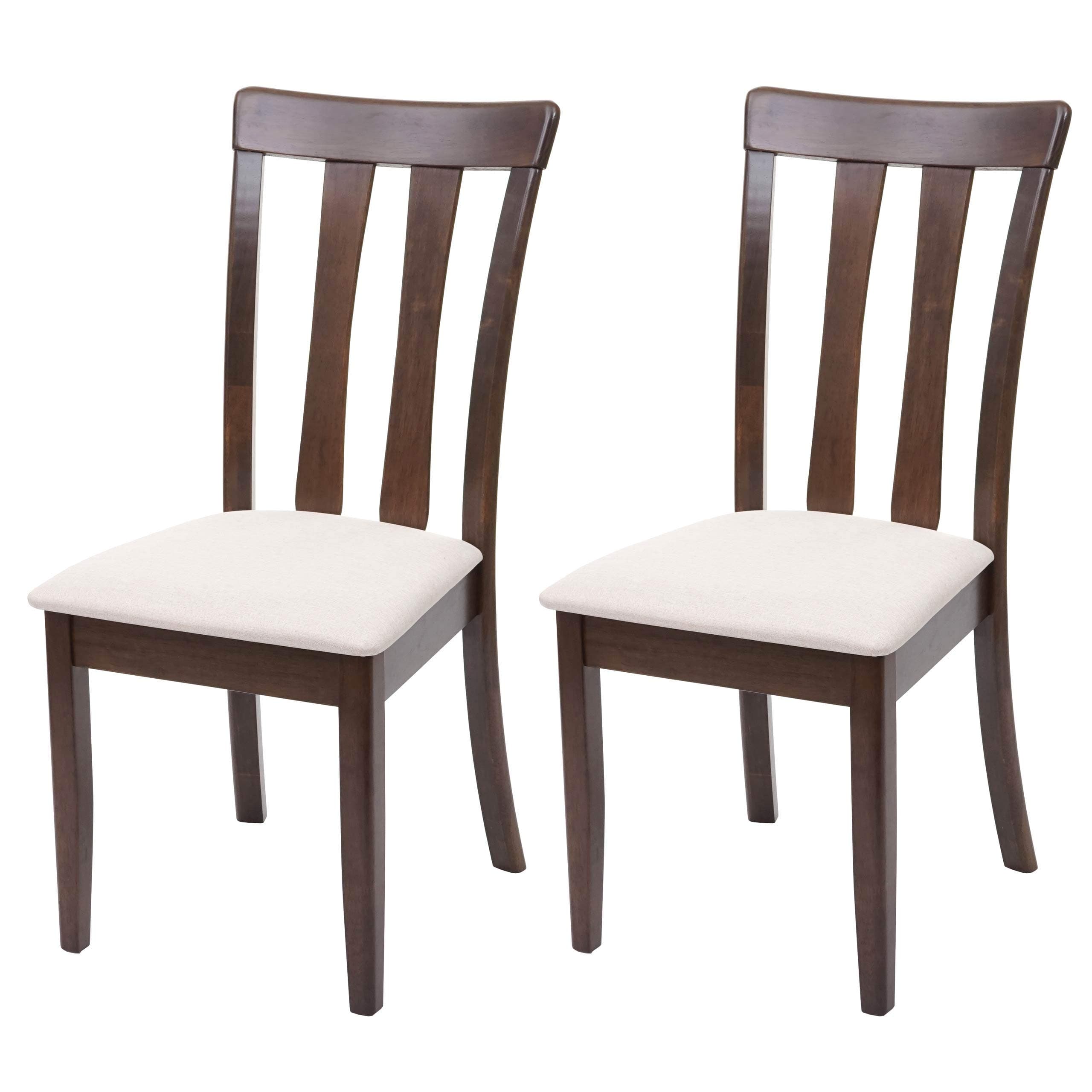 Set de 2 sillas de comedor de madera oscura con asiento tapizado beige