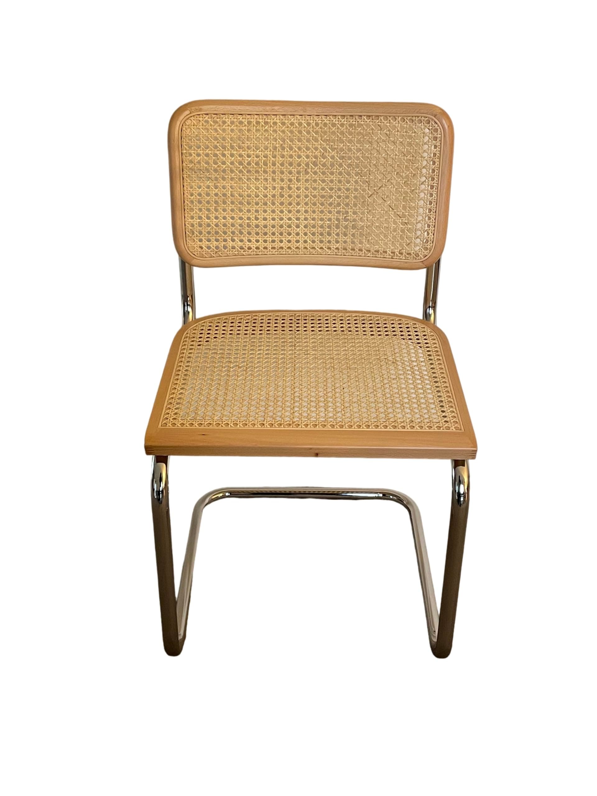 Silla de comedor de ratán y metal cromado estilo Bauhaus